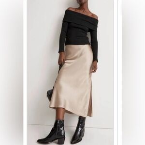 Madewell gold satin maxi skirt with slit NWT